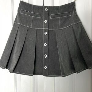FUSSED OFFICIAL Stylish Gray Lightly Lined Pleated Skirt Button Down Mini.